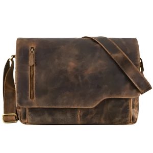 Elegant Brown Leather Messenger Bag For Men and Women