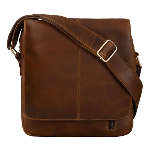 Cognac Brown Leather Messenger Bag For Men and Women