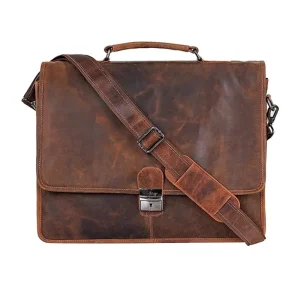 Men's Vintage Leather Briefcase Brown Messenger Bag