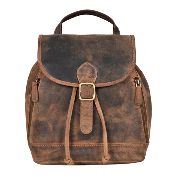 Rustic Brown Leather Backpack Bag For Women