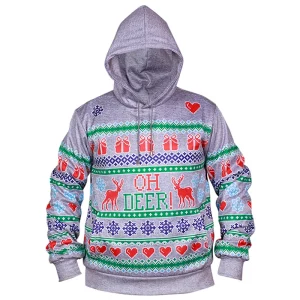 Christmas OH Deer Pullover Hooded Sweatshirt