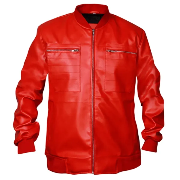 Men Lightweight Red Bomber Leather Jacket