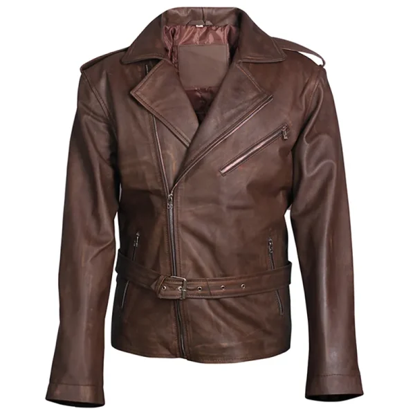 Mens Biker Brown Genuine Leather Jacket