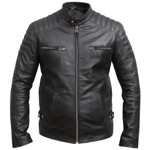 Men’s Black Distressed Leather Biker Motorcycle Jacket