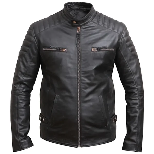Men’s Black Distressed Leather Biker Motorcycle Jacket