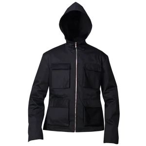 Mens Black Surplus Patch-pocket Shell Cotton Jacket