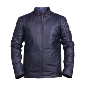 Men’s Blue Motorcycle Trendy Leather Jacket