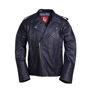 Men’s Casual Cafe Biker Black Leather Jacket
