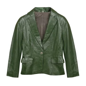 Men's Green Fashion Genuine Leather Blazer Coat