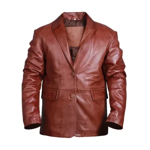 Men's Two Button Tan Brown Leather Blazer