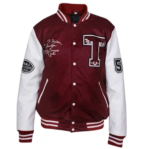 True Religion Brooklyn State Varsity Burgundy Bomber Jacket