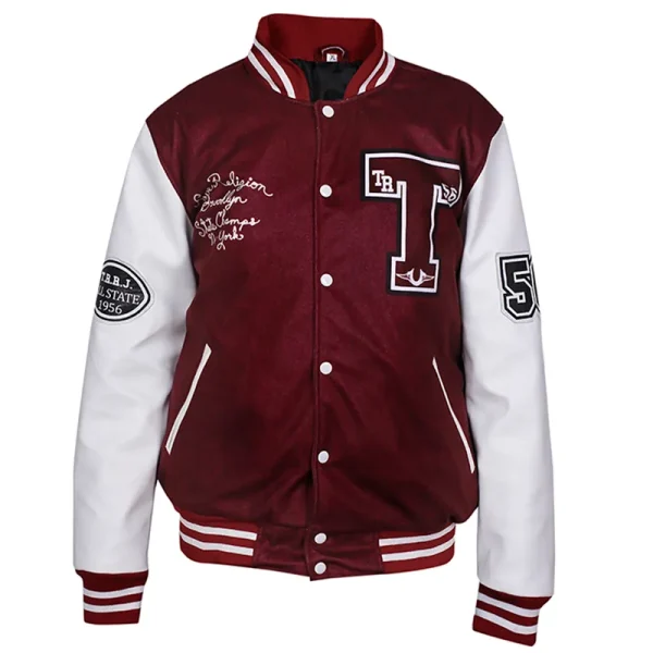 True Religion Brooklyn State Varsity Burgundy Bomber Jacket