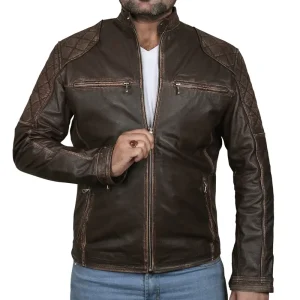 Classic Biker Café Racer Leather Jacket For Men's