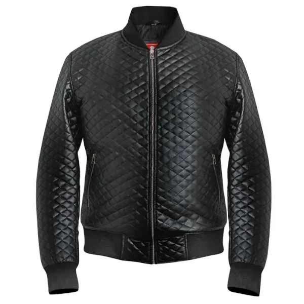 Men’s Diamond Quilted Black Motorcycle Bomber Jacket