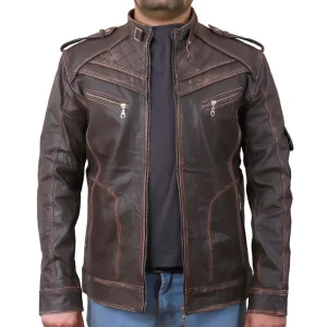 Men's Retro Biker Style Genuine Leather Jacket