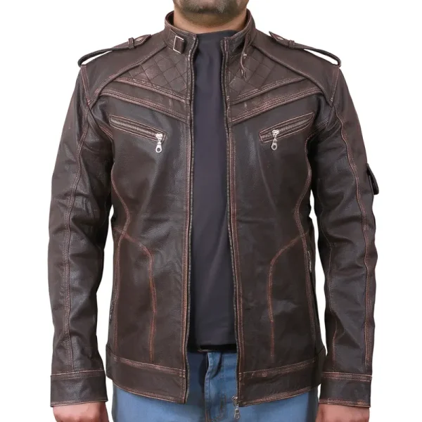 Men's Retro Biker Style Genuine Leather Jacket