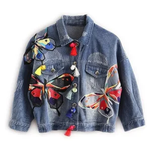 Colorful Butterfly Embroidery Jean Jacket