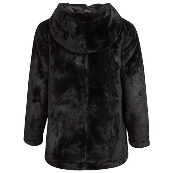 GLOSSY BLACK TRENDY AND VERSITILE FUR COAT