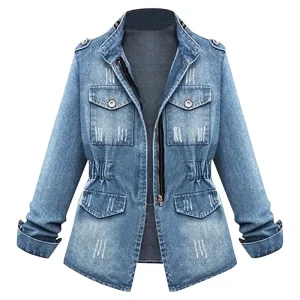 Ladies Casual Oversize Jean Chain Jacket