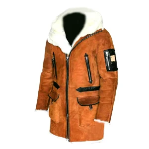 Mens-Brown-Leather-Hooded-Long-Overcoat