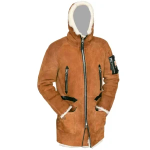 Men's-Brown-Long-Leather-Hooded-Overcoat
