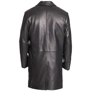 Mens Distressed Black Genuine Leather Overcoat