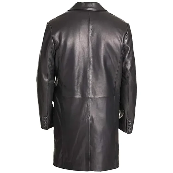 Mens Distressed Black Genuine Leather Overcoat