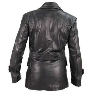 Modern Fit Black Leather Overcoat For Men