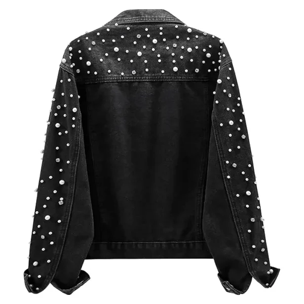 Pearls Denim Black Rhinestones Jean Jacket
