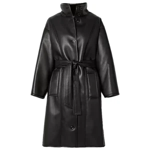 Stylish Knee Length Leather Overcoat