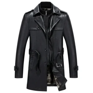Stylish Motorcycle Black Leather Overcoat