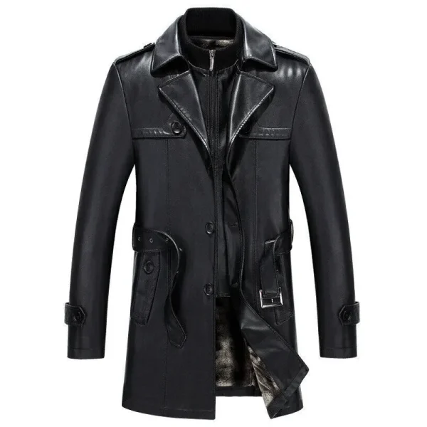 Stylish Motorcycle Black Leather Overcoat