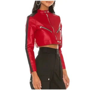 Thandi Cropped Red Racer Leather Jacket