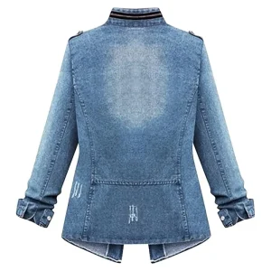 Light Blue Ladies Denim Oversize Jeans Chain Jacket