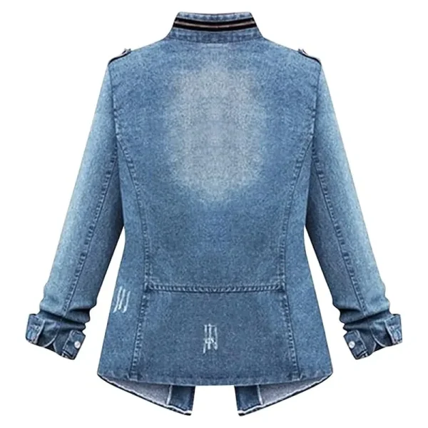 Light Blue Ladies Denim Oversize Jeans Chain Jacket