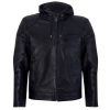 Sa Men’s BlackLeather Hooded Bomber Jacket