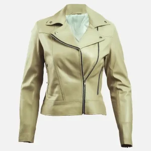 Women’s Green Leather Biker Jacket