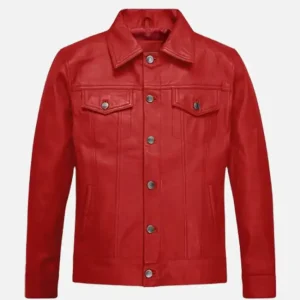 Men’s Red Trucker Leather Jacket
