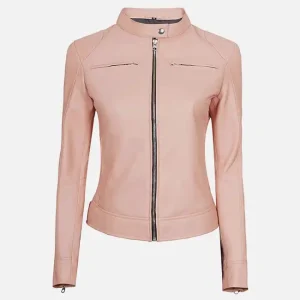 Women's Light Pink Cafe Racer Leather Jacket