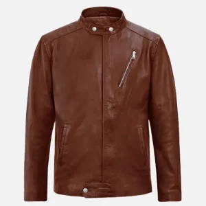 Men's Moto Tan Biker Leather Jacket