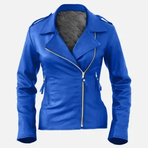Women Blue Biker Leather Jacket