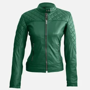 Women Green Quilted Stylish Premium Leather Jacket