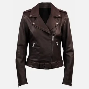 Women’s Biker Leather Jacket Dark Brown