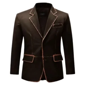 Men Brown Leather Blazer