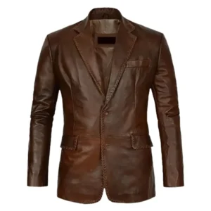 Men Dark Brown Leather Blazer